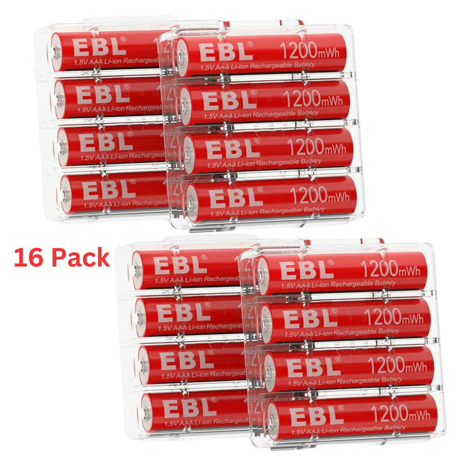 16 pcs 1.5V AAA Rechargeable Li-ion Batteries with storage box