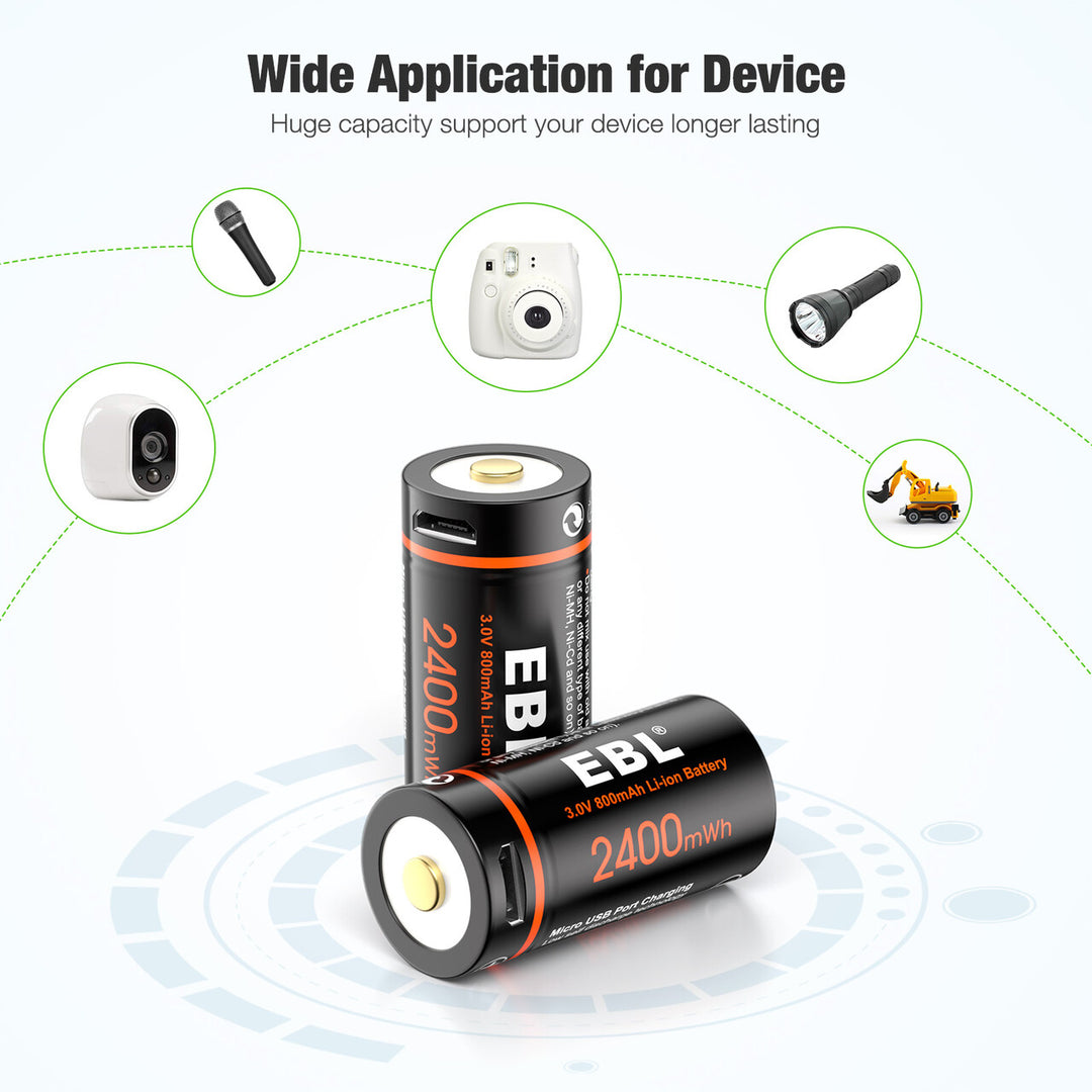 Taken CR123a Rechargeable Batteries 3.7V 123 Batteries Lithium