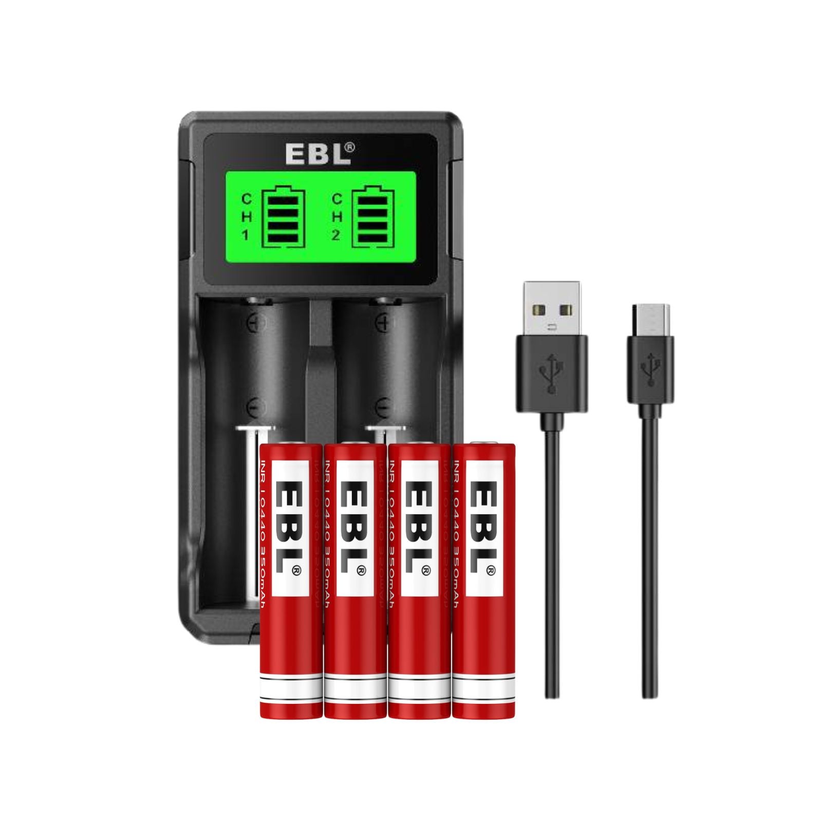 EBL 4Pcs 10440 Rechargeable Batteries with SW-3K Battery Charger