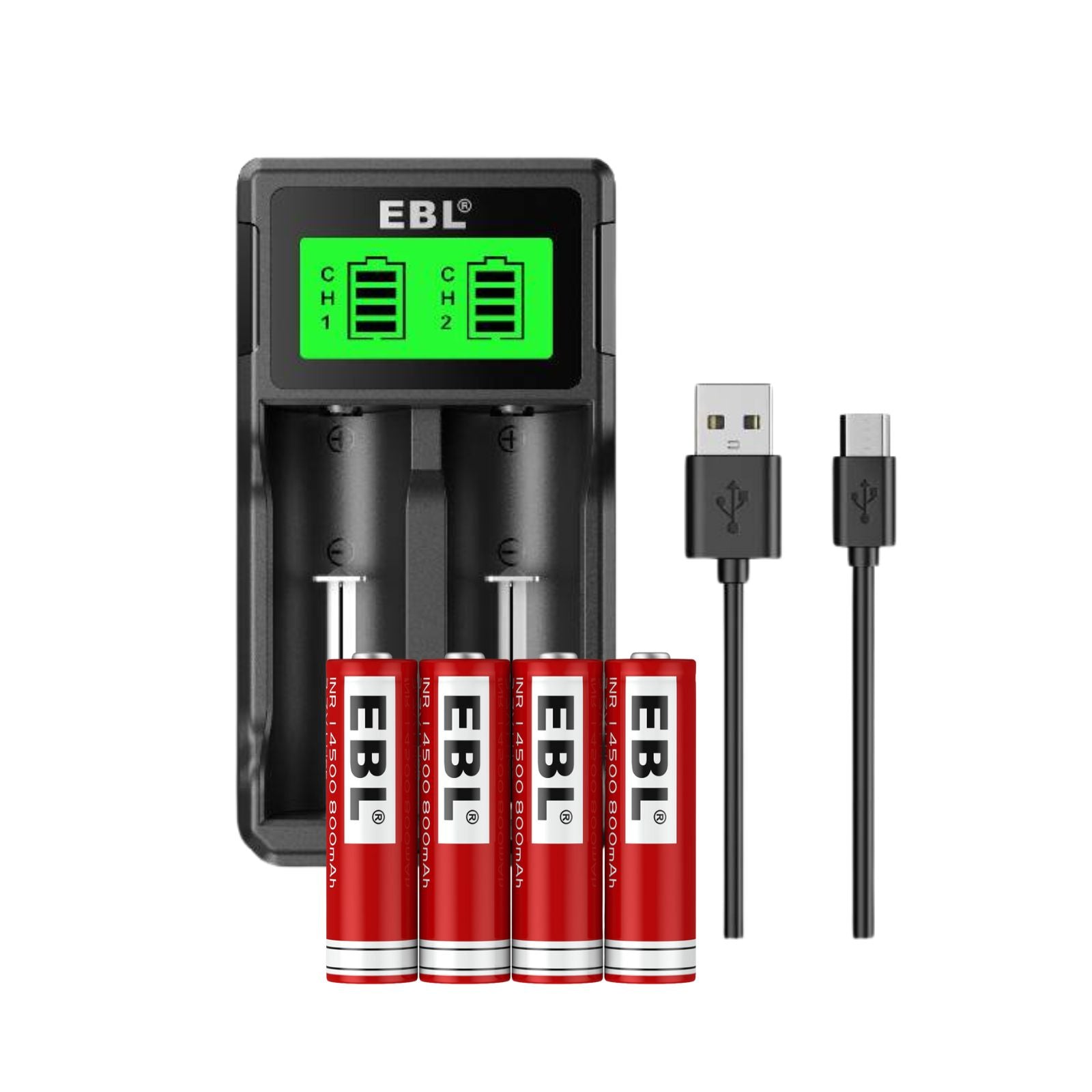 EBL 4Pcs 14500 Rechargeable Batteries with SW-3K Battery Charger