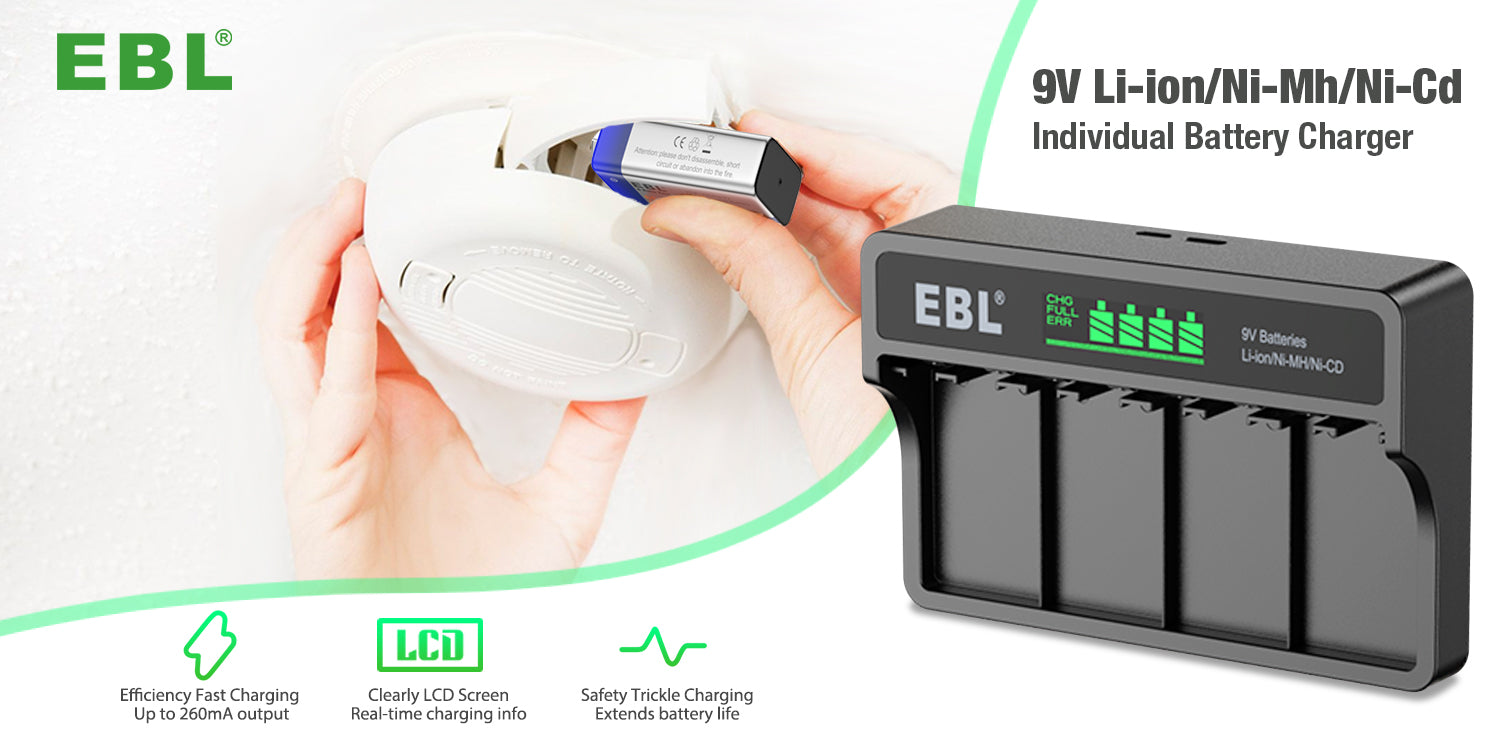 Buy EBL 9V Li-ion Batteries with LCD Battery Charger on sale – EBLOfficial