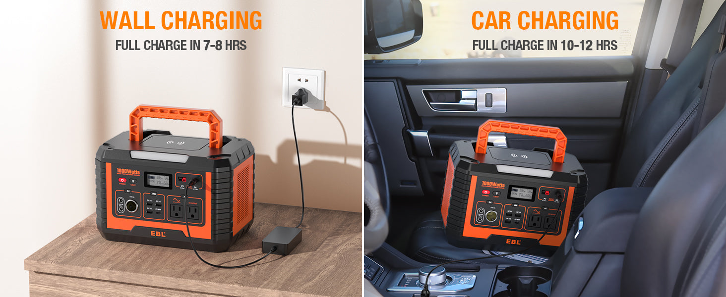 EBL 1000W Power Station with Wall Charger and Car Charger for Charging