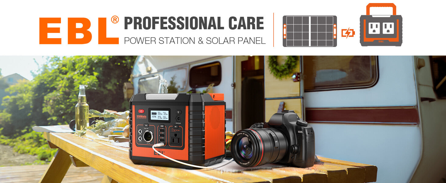 EBL Portable Power Station Voyager 330 with Solar Apollo 100W Solar Panel