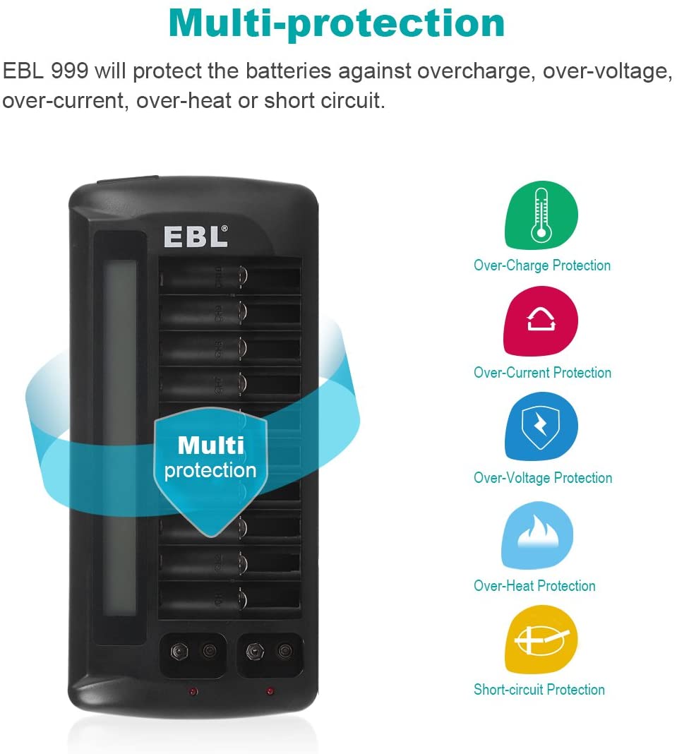 EBL 12 Bay Battery Charger LCD Universal Battery Charger - EBLOfficial