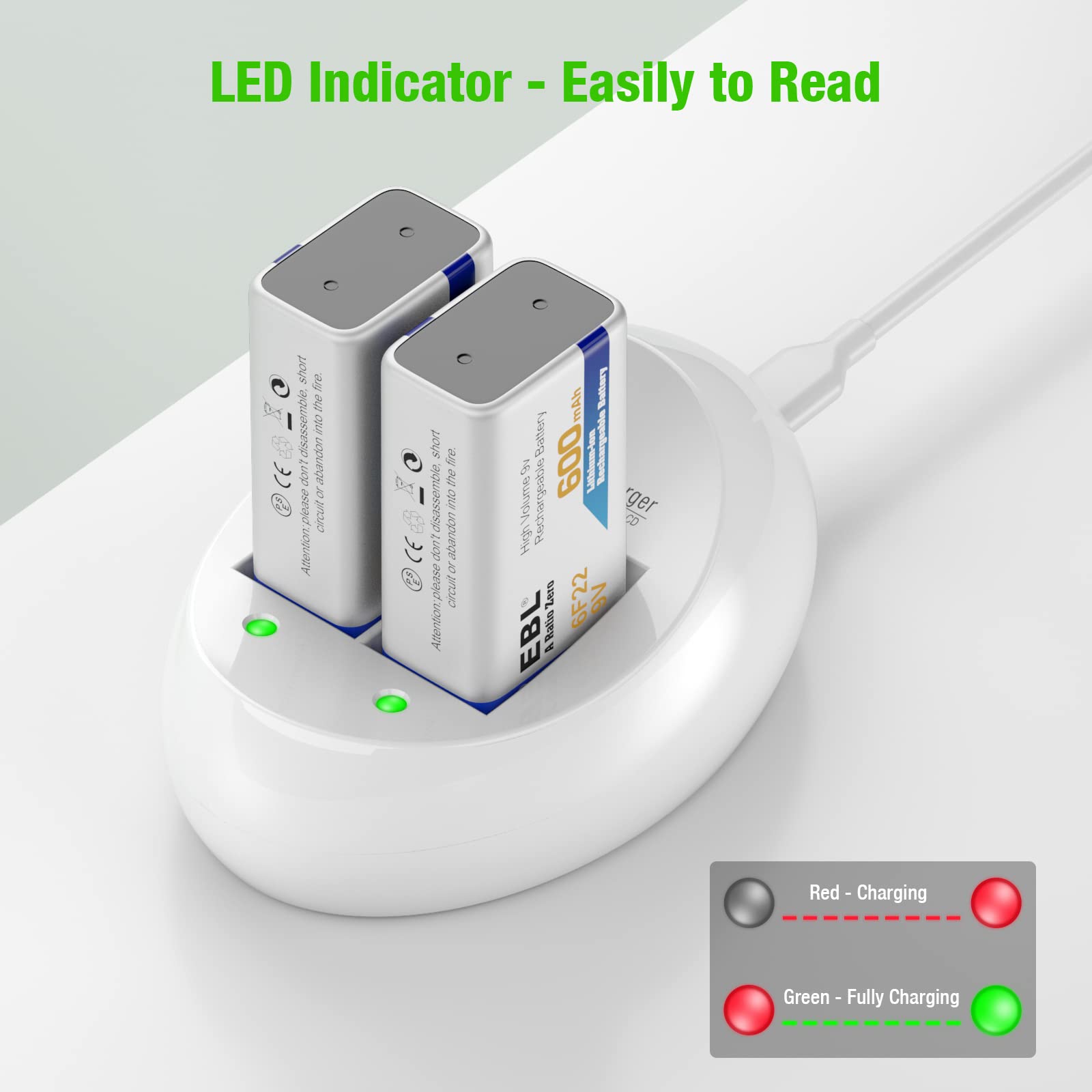 Cargador de batería inteligente EBL de 2 bahías de 9 V