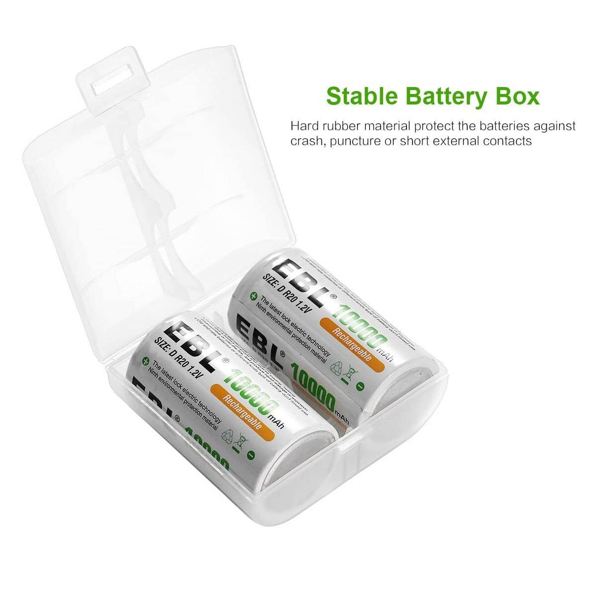 EBL 2/4/6/8Pcs D Size Rechargeable Batteries 1.2V 10,000mAh