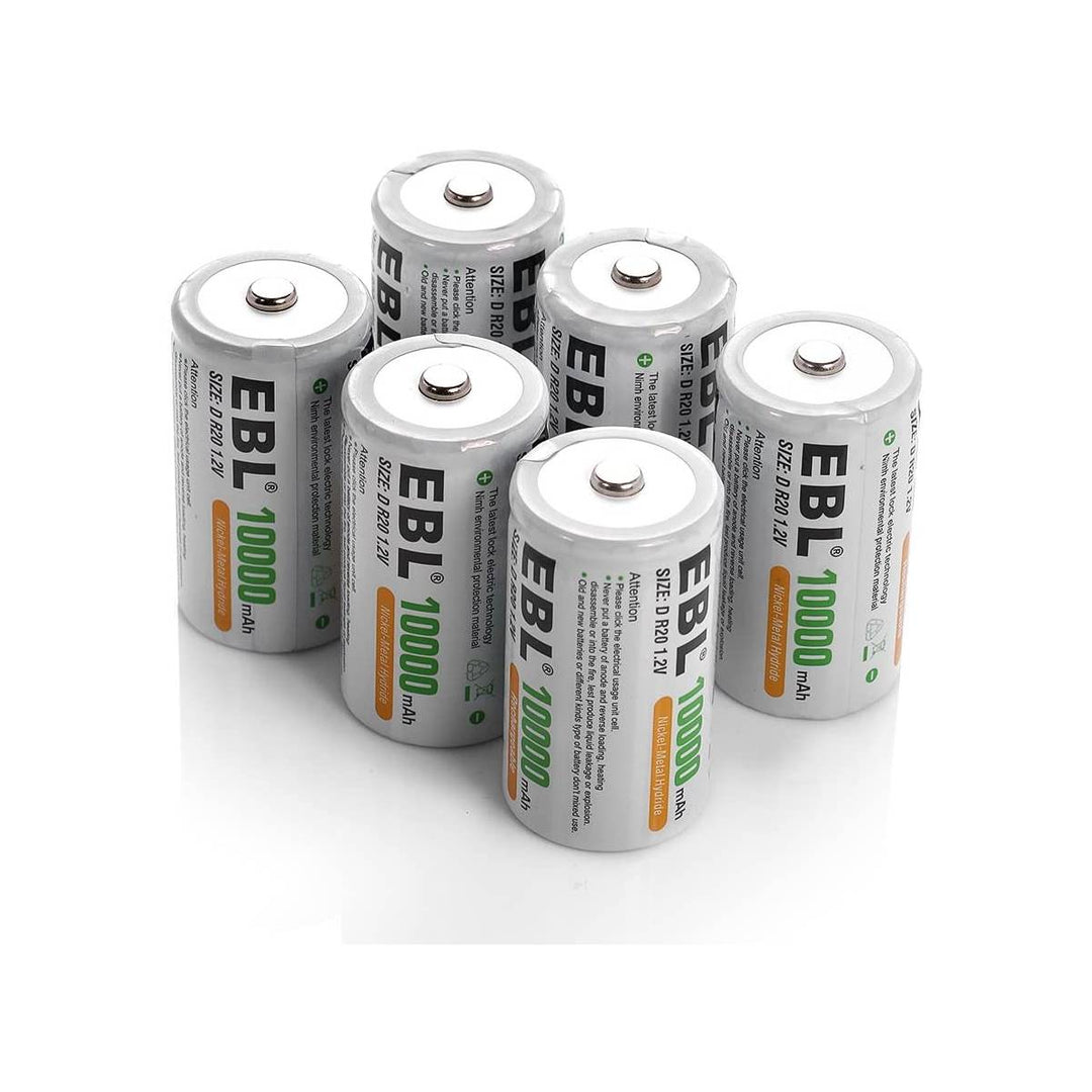 EBL 4 Pack Size D Battery 1.2V 10000mAh Ni-MH Rechargeable Batteries 