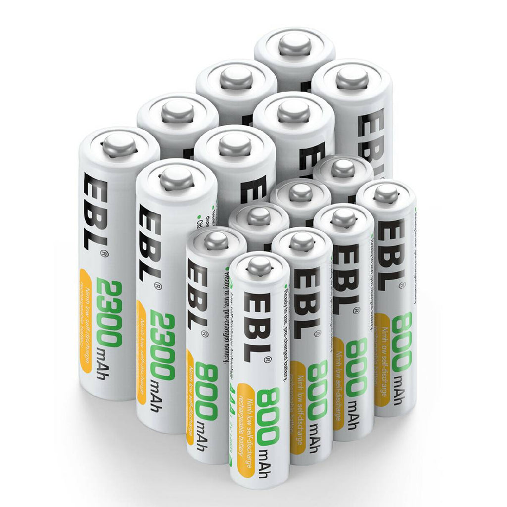 EBL Lot de 16 piles rechargeables AA et AAA – Batterie rechargeable 900 mWH  AA/AAA
