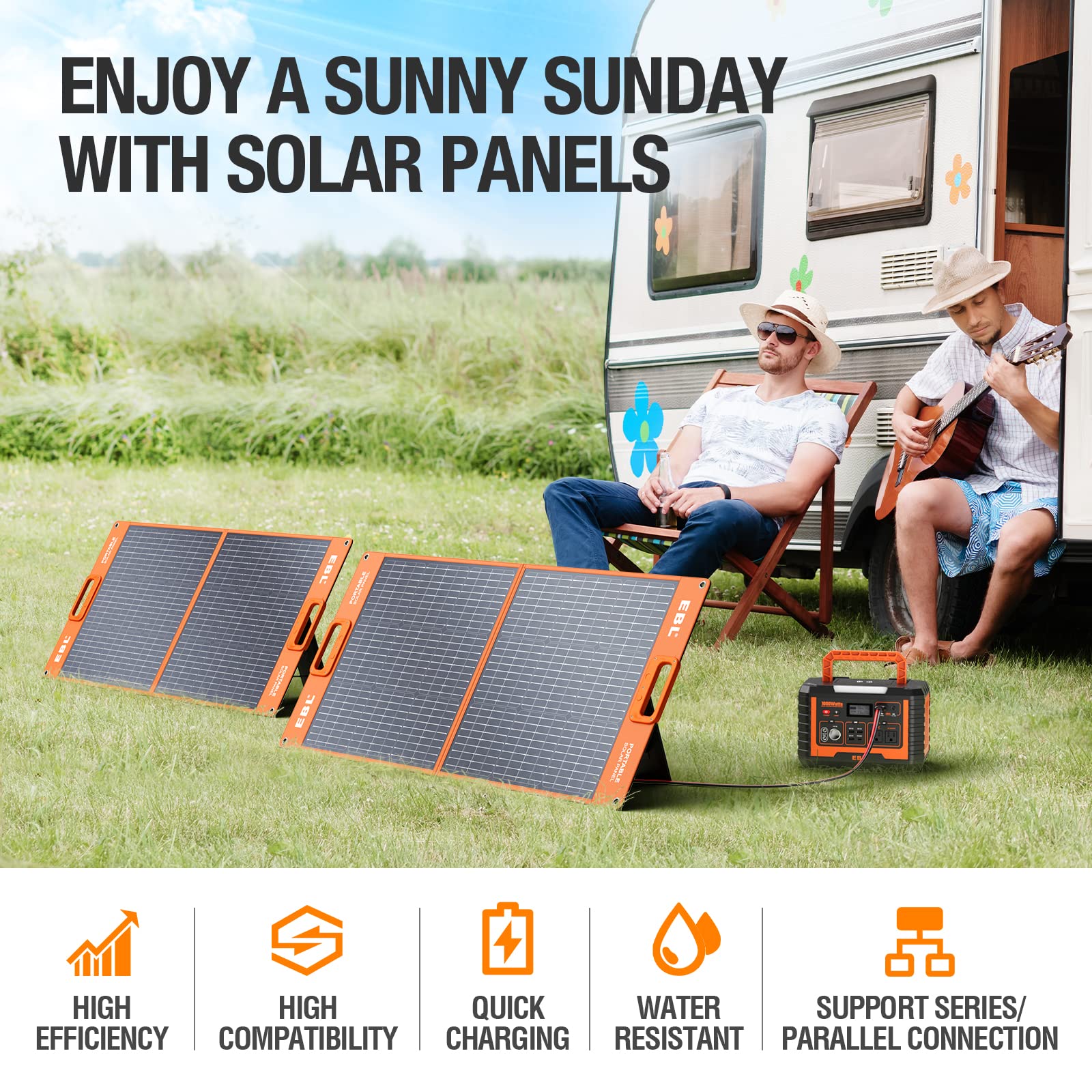 EBL Solar Apollo 100W Portable Solar Panel - Upgraded