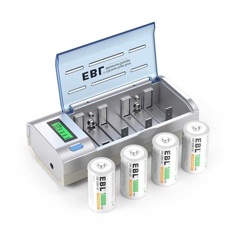 EBL 906 Battery Charger with C D Rechargeable Batteries 4 Packs