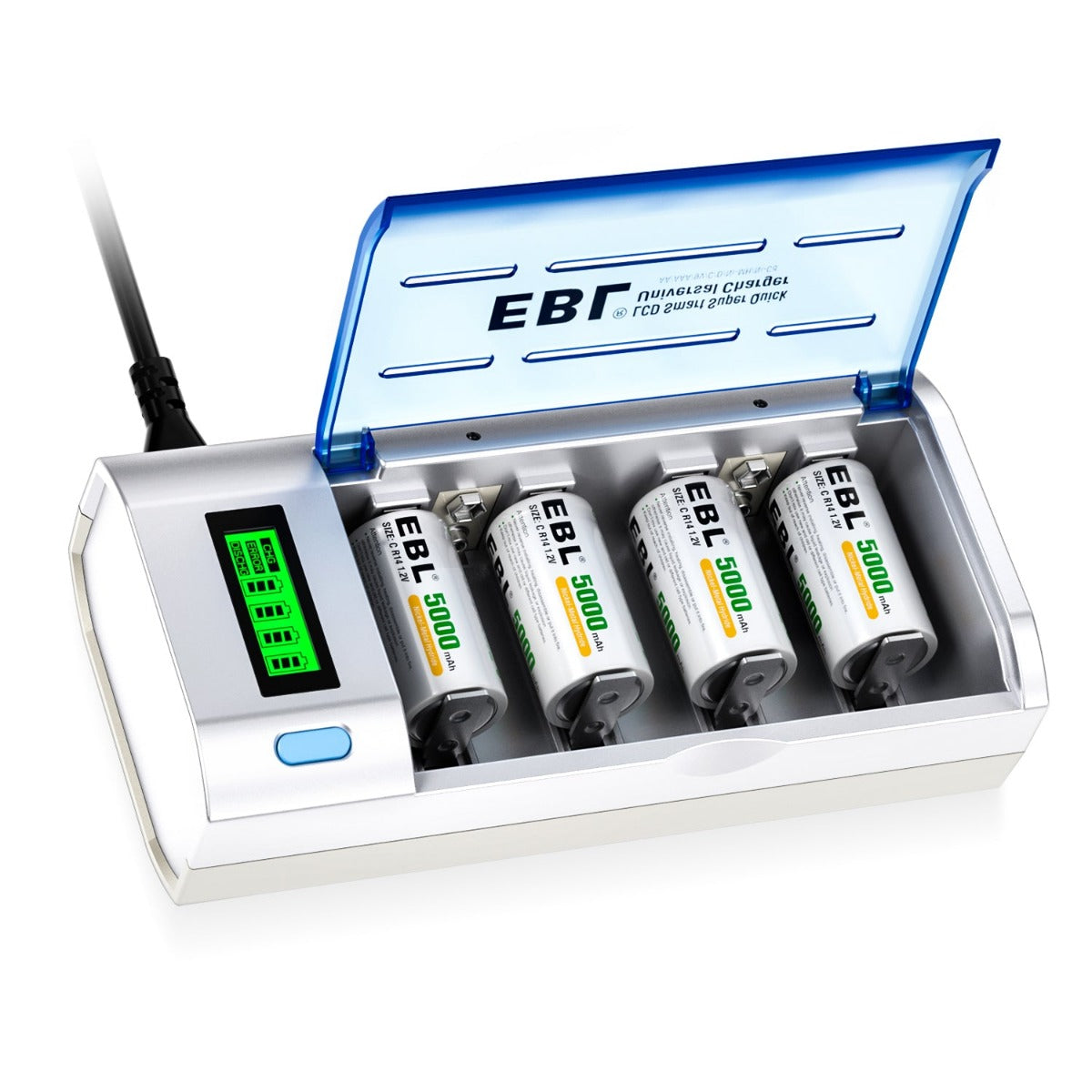 EBL 906 Battery Charger with C D Rechargeable Batteries 4 Packs