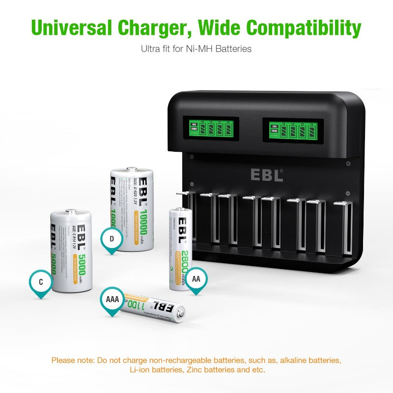 EBL C9008 LCD Battery Charger with C D Rechargeable Batteries