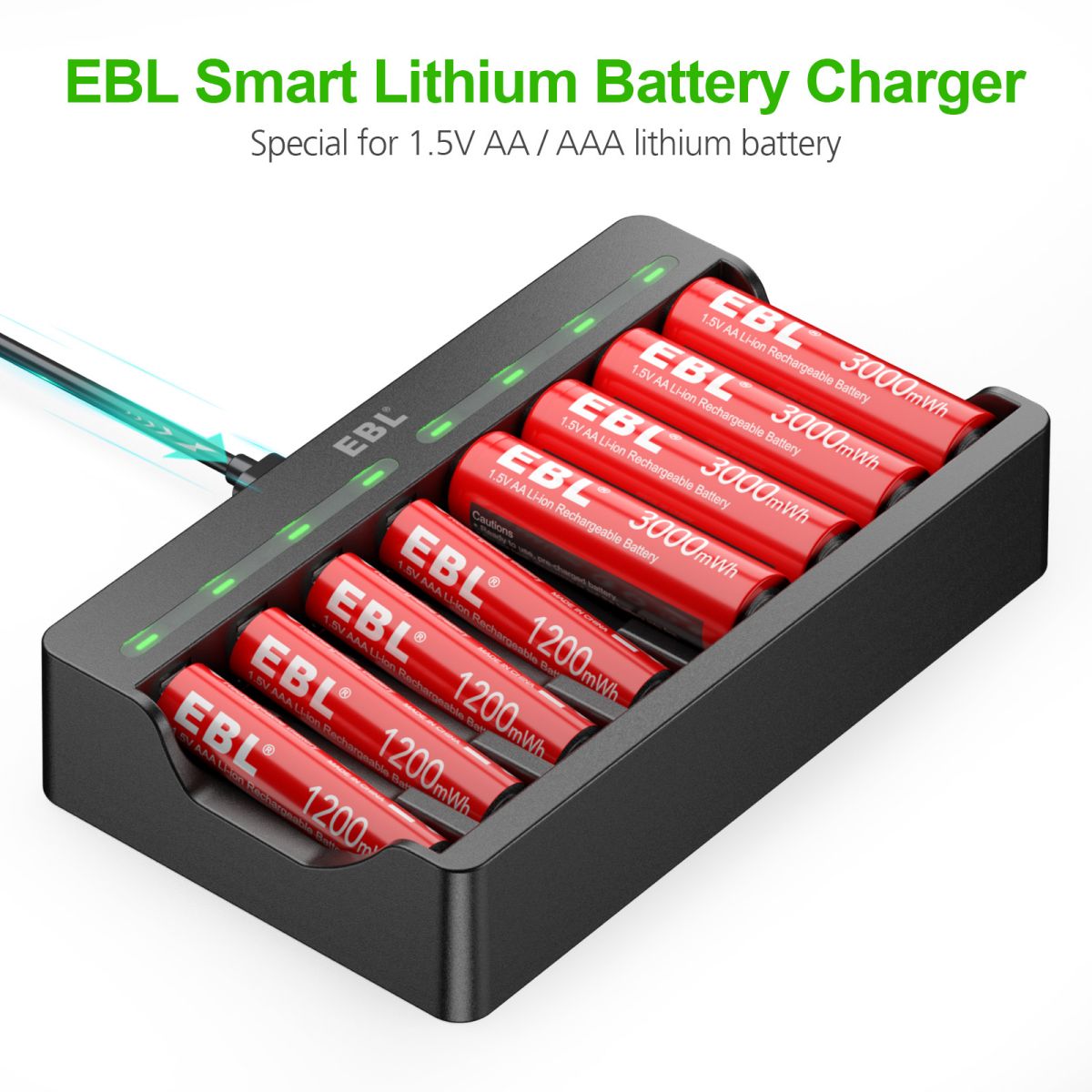 EBL Lithium Battery Charger with 1.5V AA AAA Li-ion Batteries