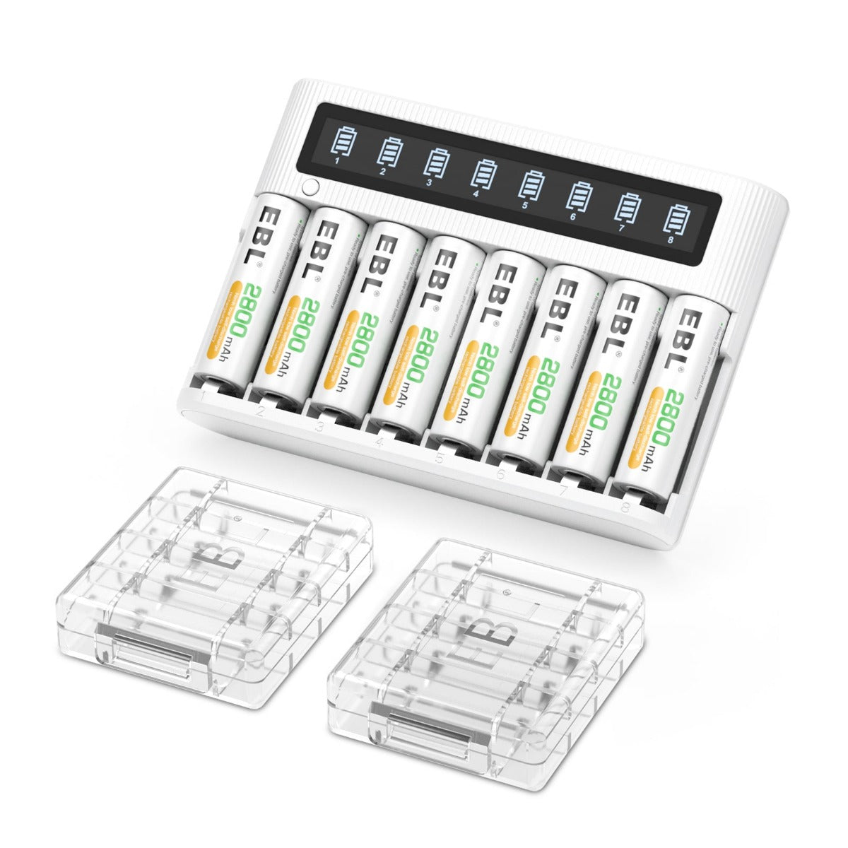 EBL 8 Slots LCD Battery Charger with AA Rechargeable Batteries