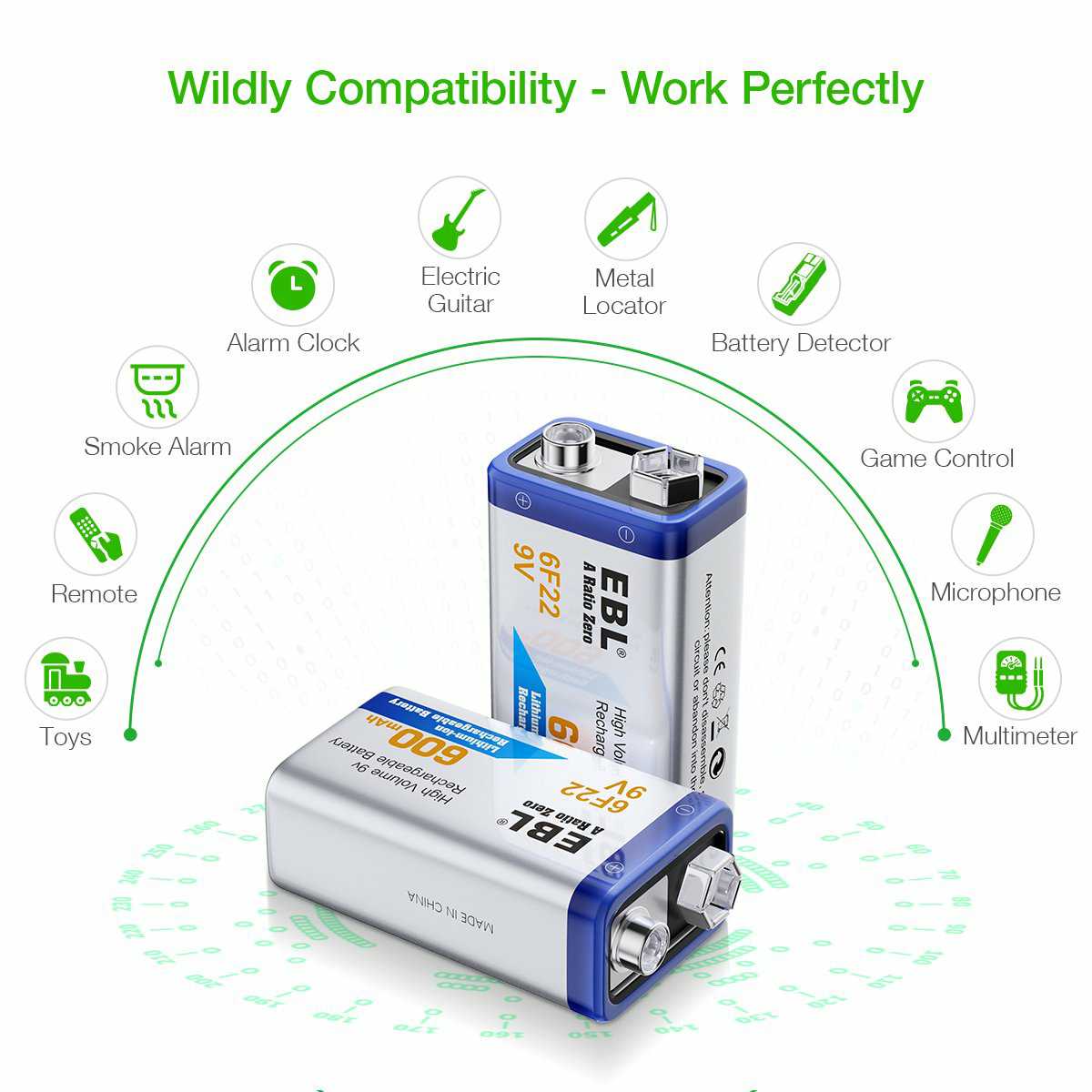 EBL 9V 600mAh Li-ion Rechargeable Batteries