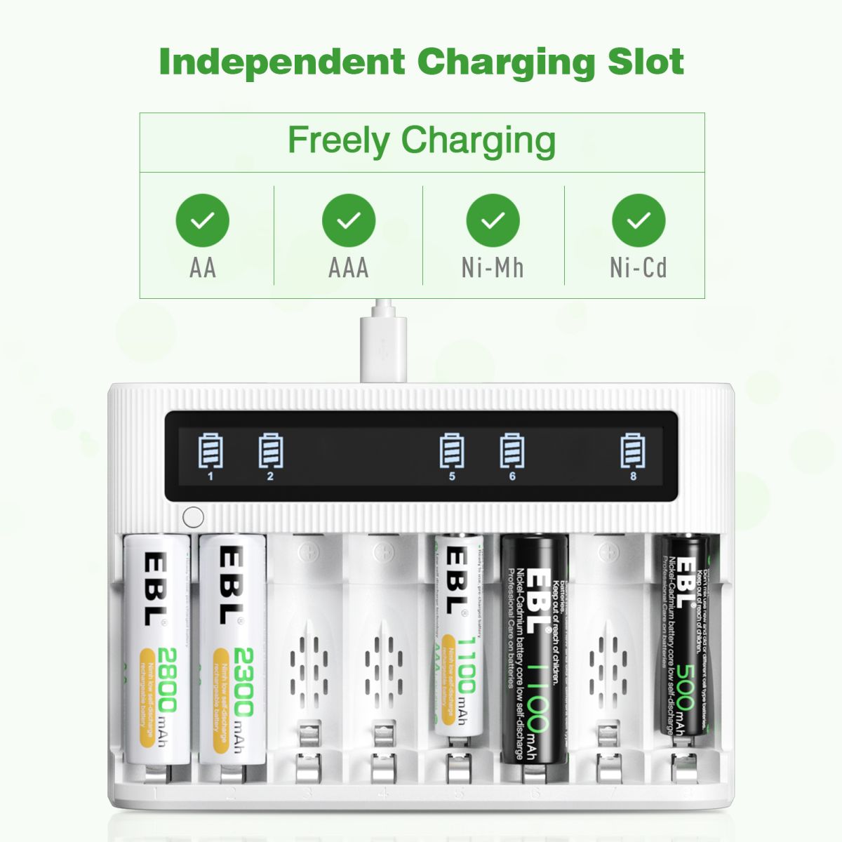 EBL 8 Slots LCD Battery Charger with AA AAA Rechargeable Batteries