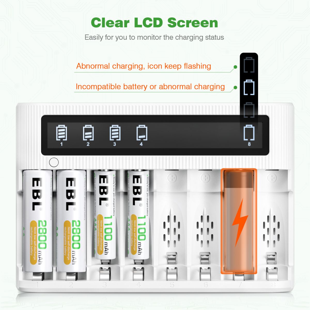 EBL 8 Slots LCD Battery Charger with AA AAA Rechargeable Batteries