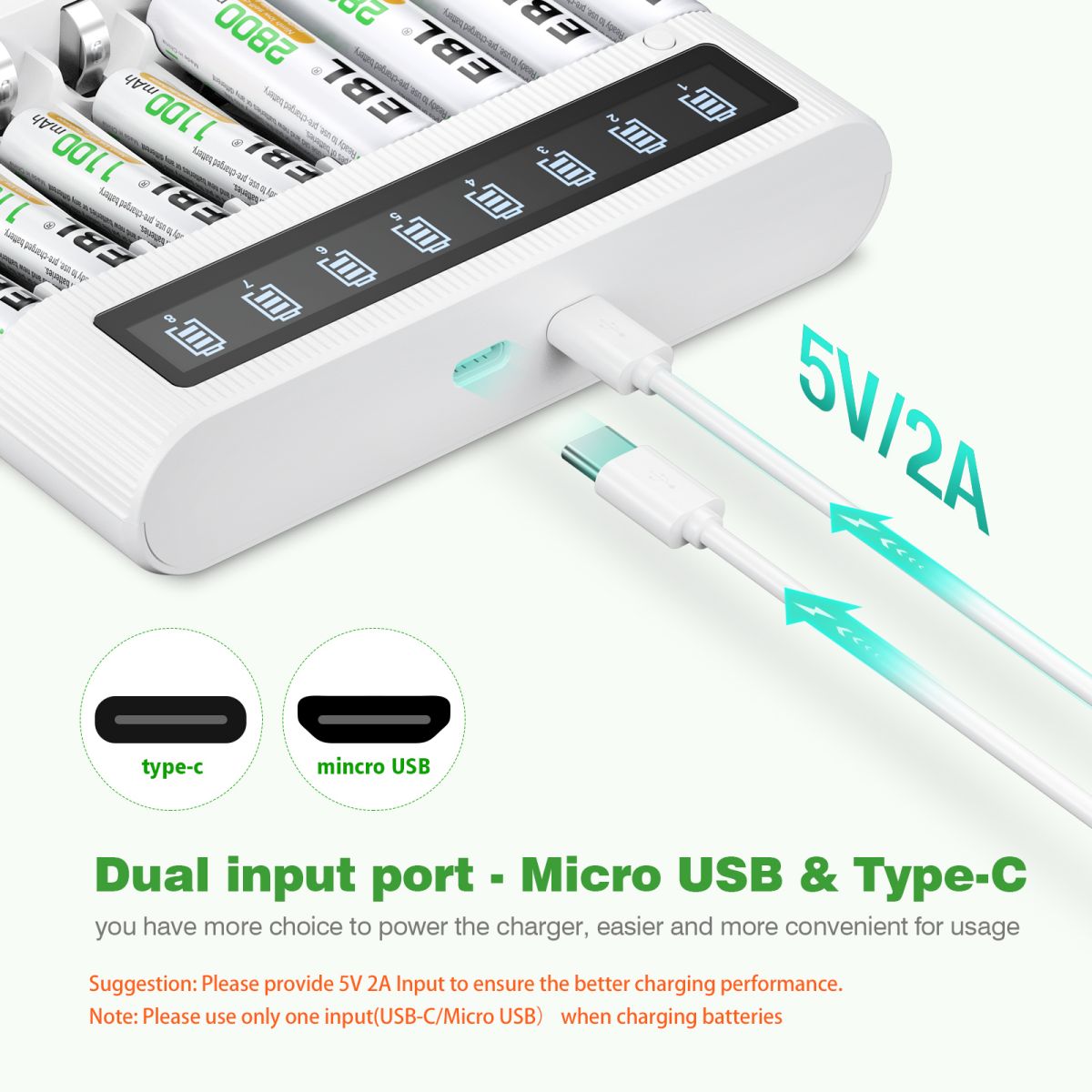 EBL 8 Slots LCD Battery Charger with AA AAA Rechargeable Batteries