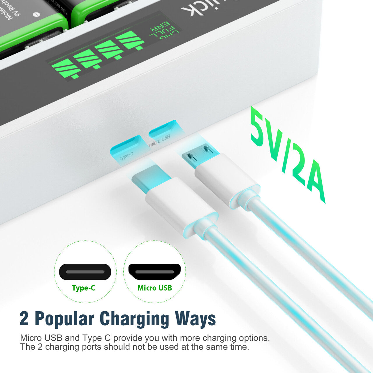 HiQuick 4 Bay LCD 9V Charger for 9V NiMH NiCD Li-ion Rechargeable Batteries