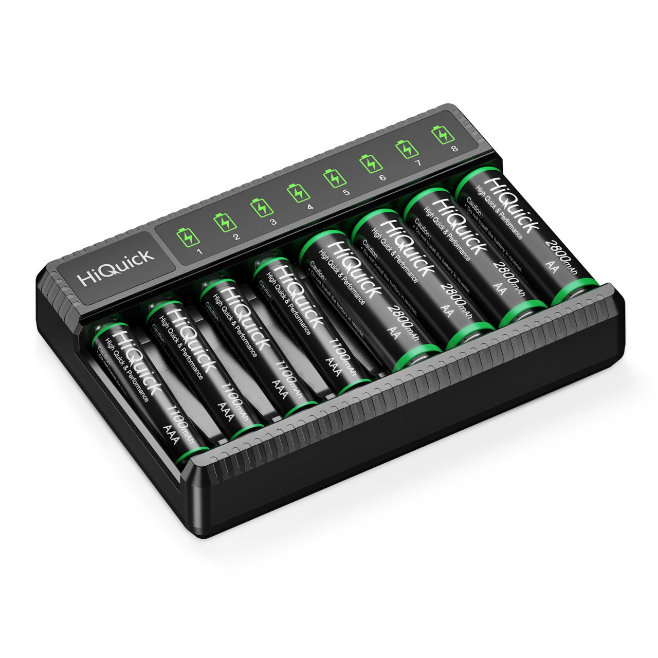 HiQuick 8 Bay Smart Battery Charger with AA & AAA Rechargeable Batteries