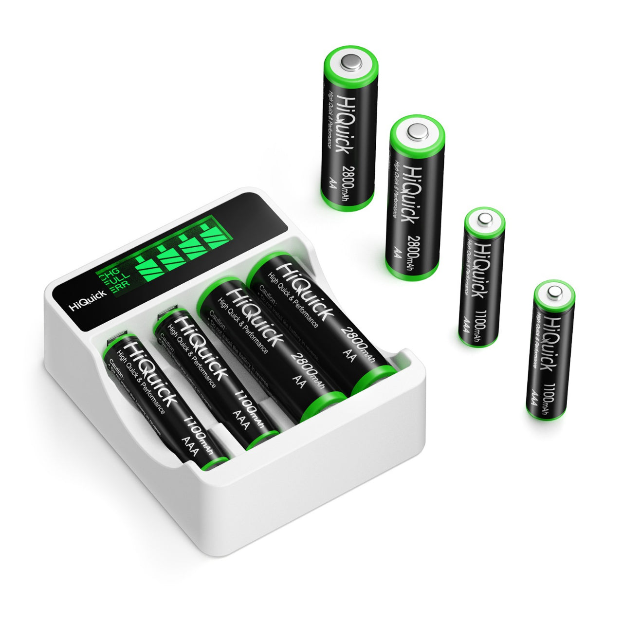 HiQuick 4-slot LCD Battery Charger and AA AAA NI-MH Rechargeable Batteries