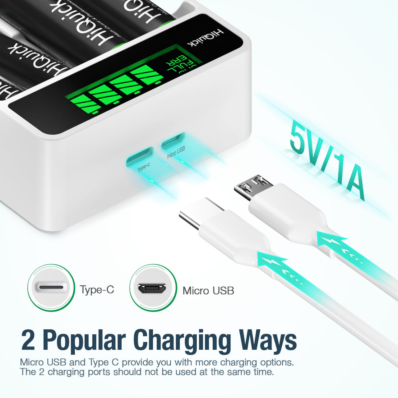 HiQuick 4-slot LCD Battery Charger and AA AAA NI-MH Rechargeable Batteries