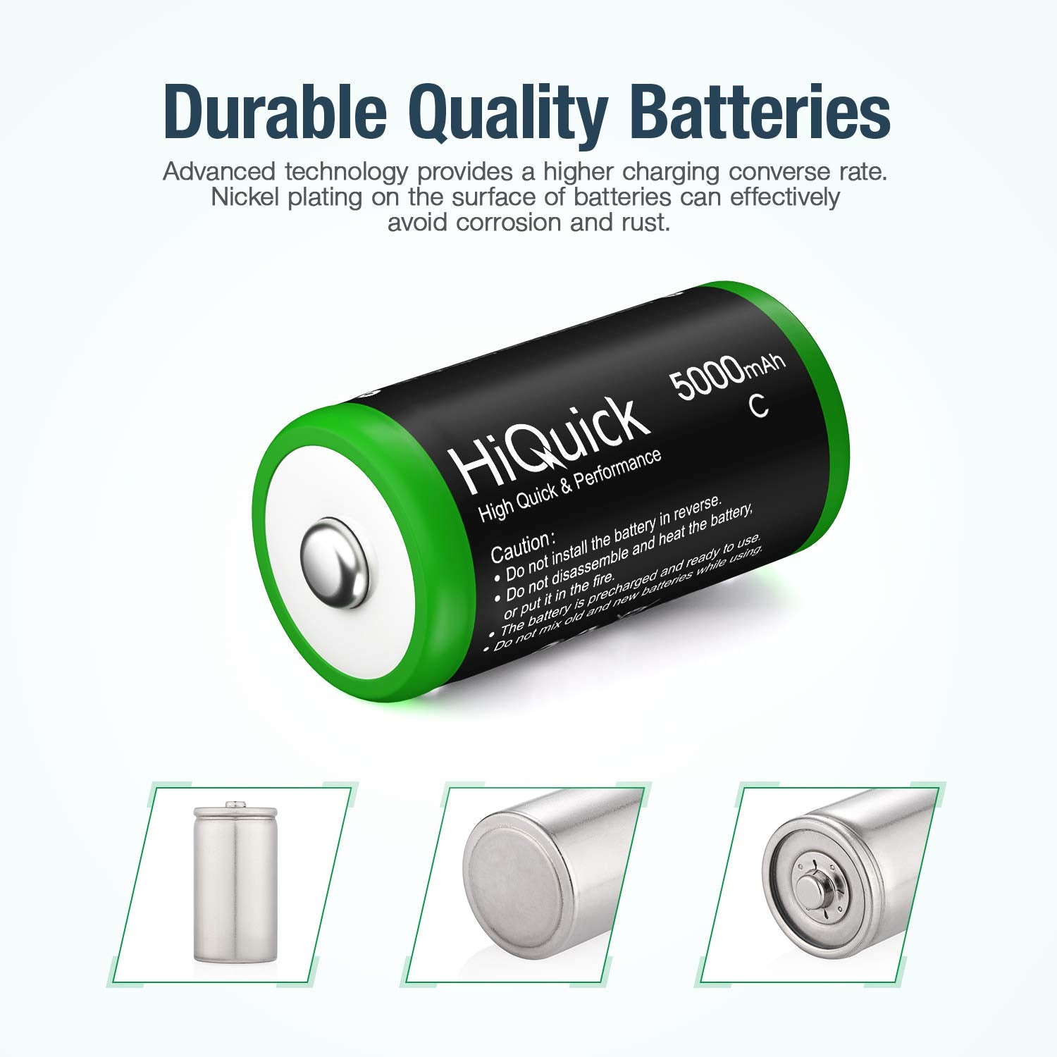 Hiquick 1.2V 5000mAh Rechargeable C Cell batteries