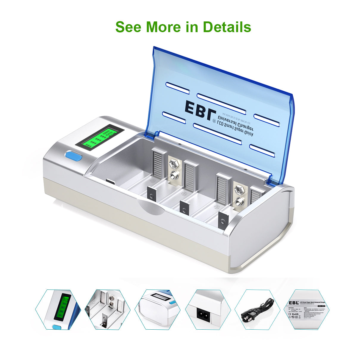 EBL 906 Battery Charger with C D Rechargeable Batteries 4 Packs