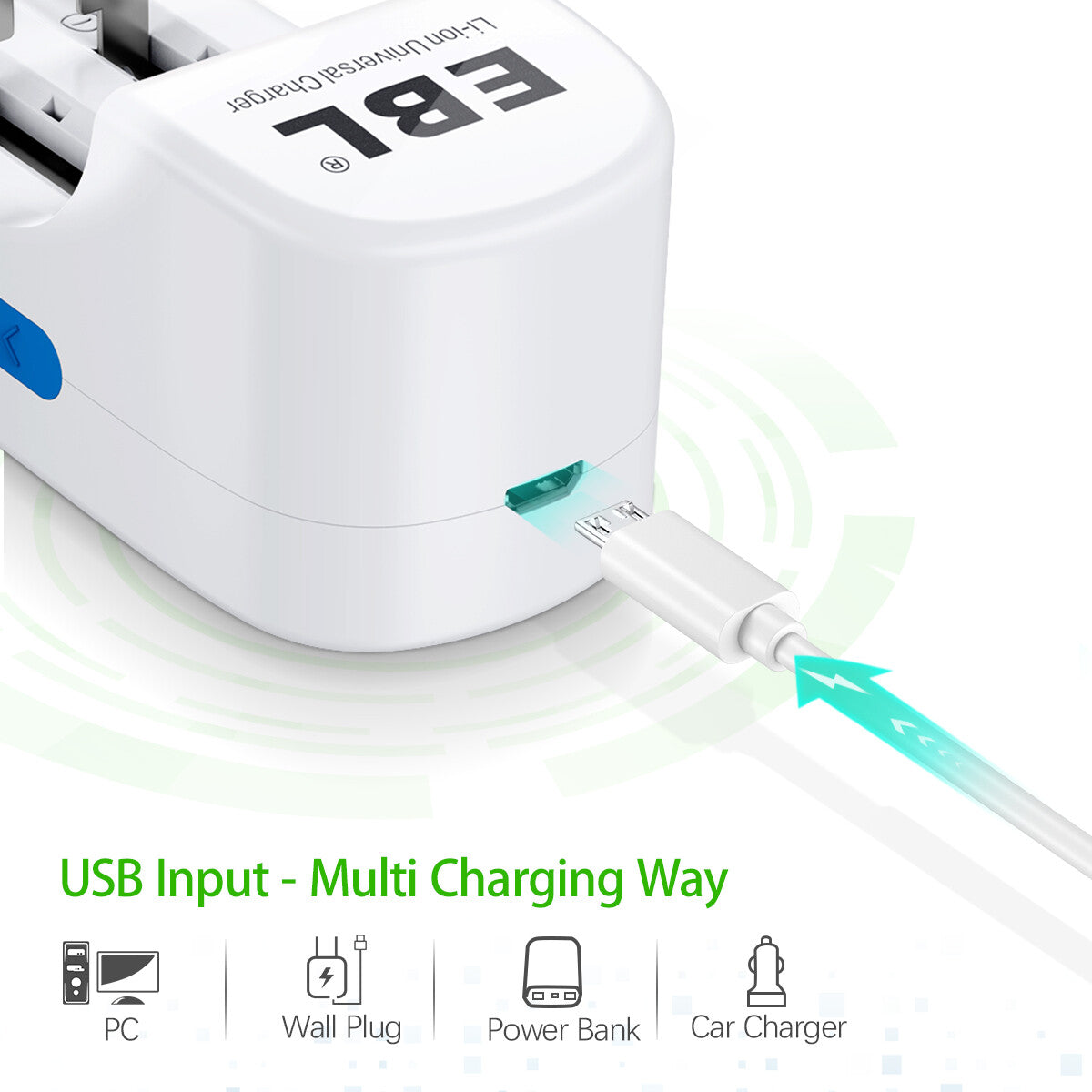 EBL 2 Bay Lithium Battery Charger for 18650 16340 14500 li-ion Rechargeable Batteries - EBLOfficial