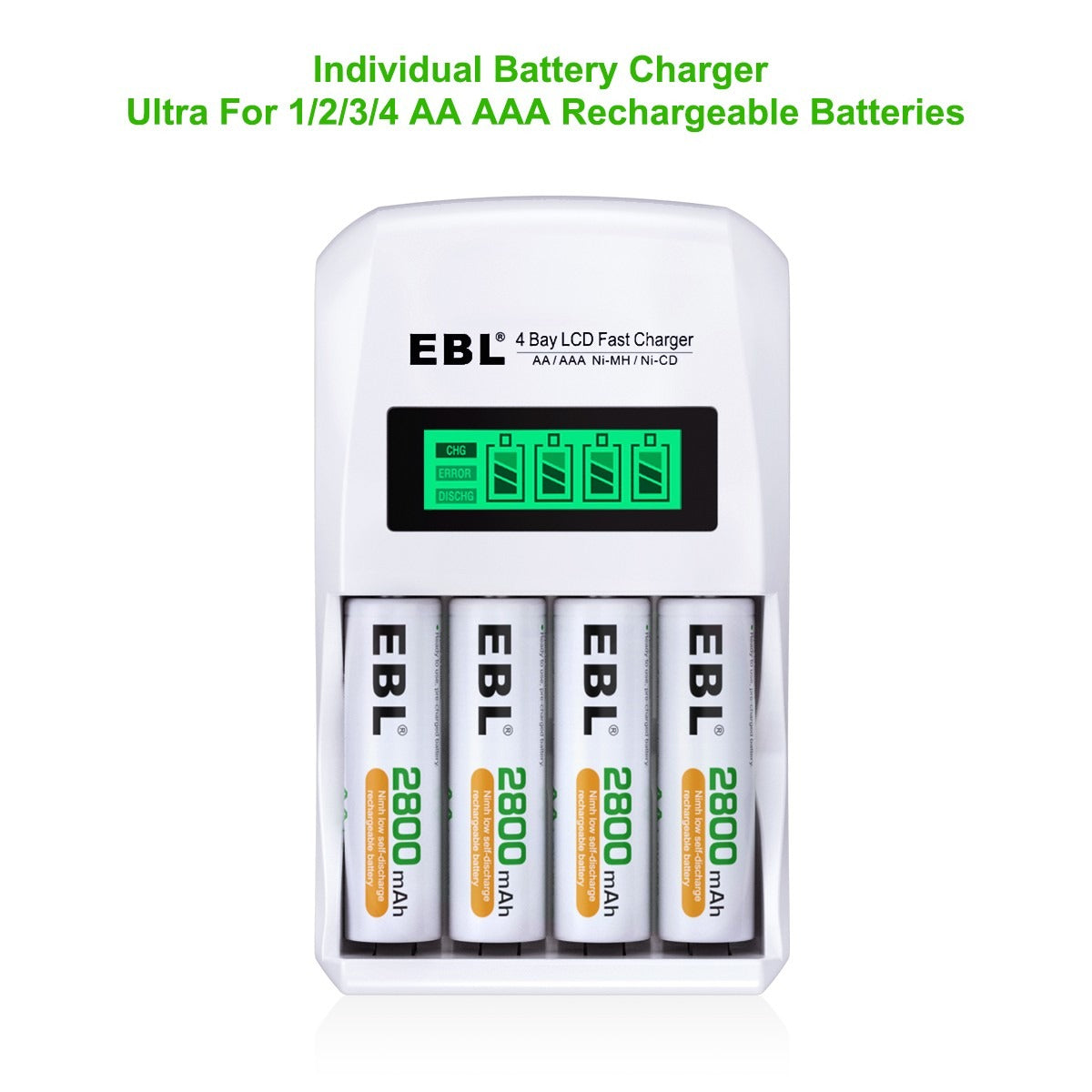 EBL Smart Individual Battery Charger for AA AAA Ni-MH Ni-CD Rechargeable Batteries