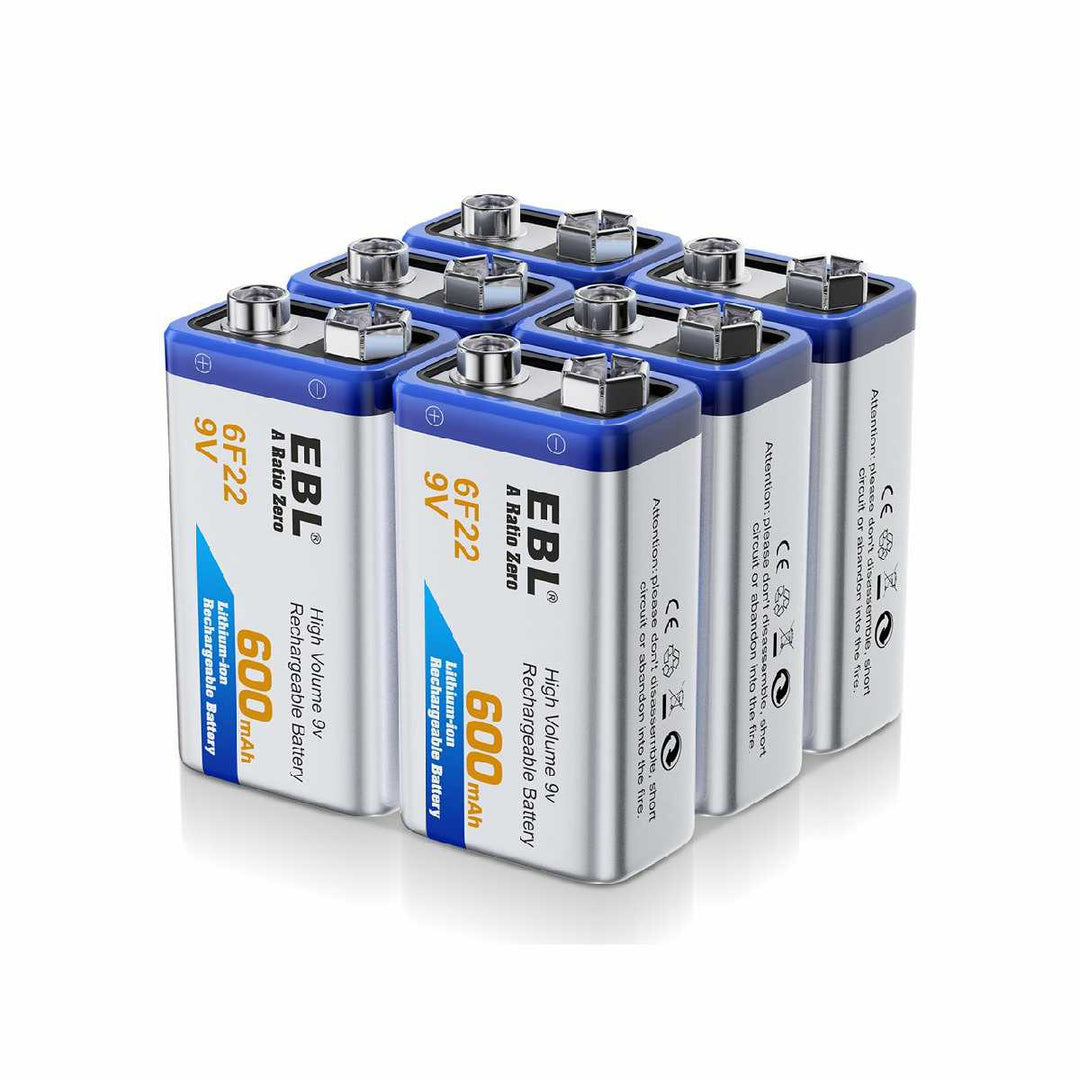 2x EBL 280mAh 9 Volt Rechargeable 9V 6F22 Ni-MH Batteries for Smoke  Detector