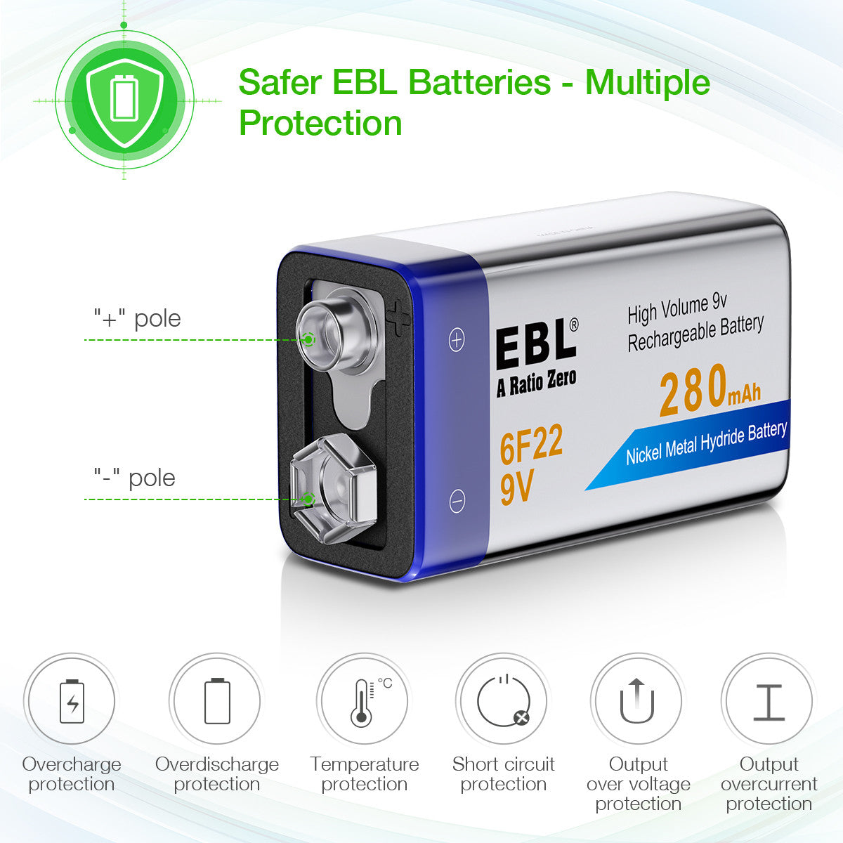 EBL 6F22 9V 280mah Rechargeable Battery - EBLOfficial