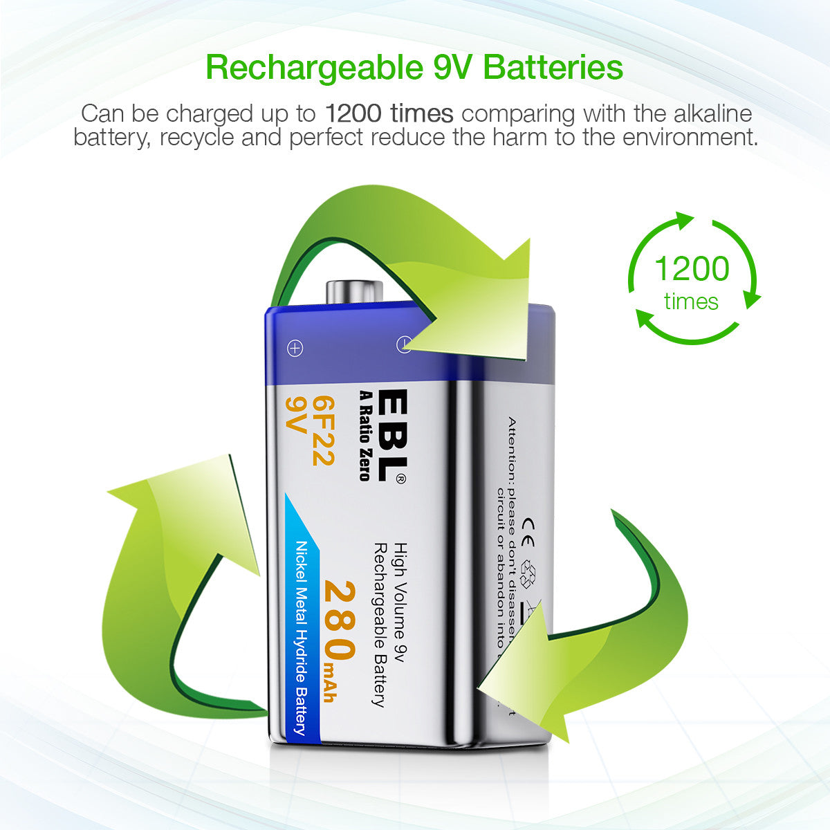 EBL 6F22 9V 280mah Rechargeable Battery - EBLOfficial