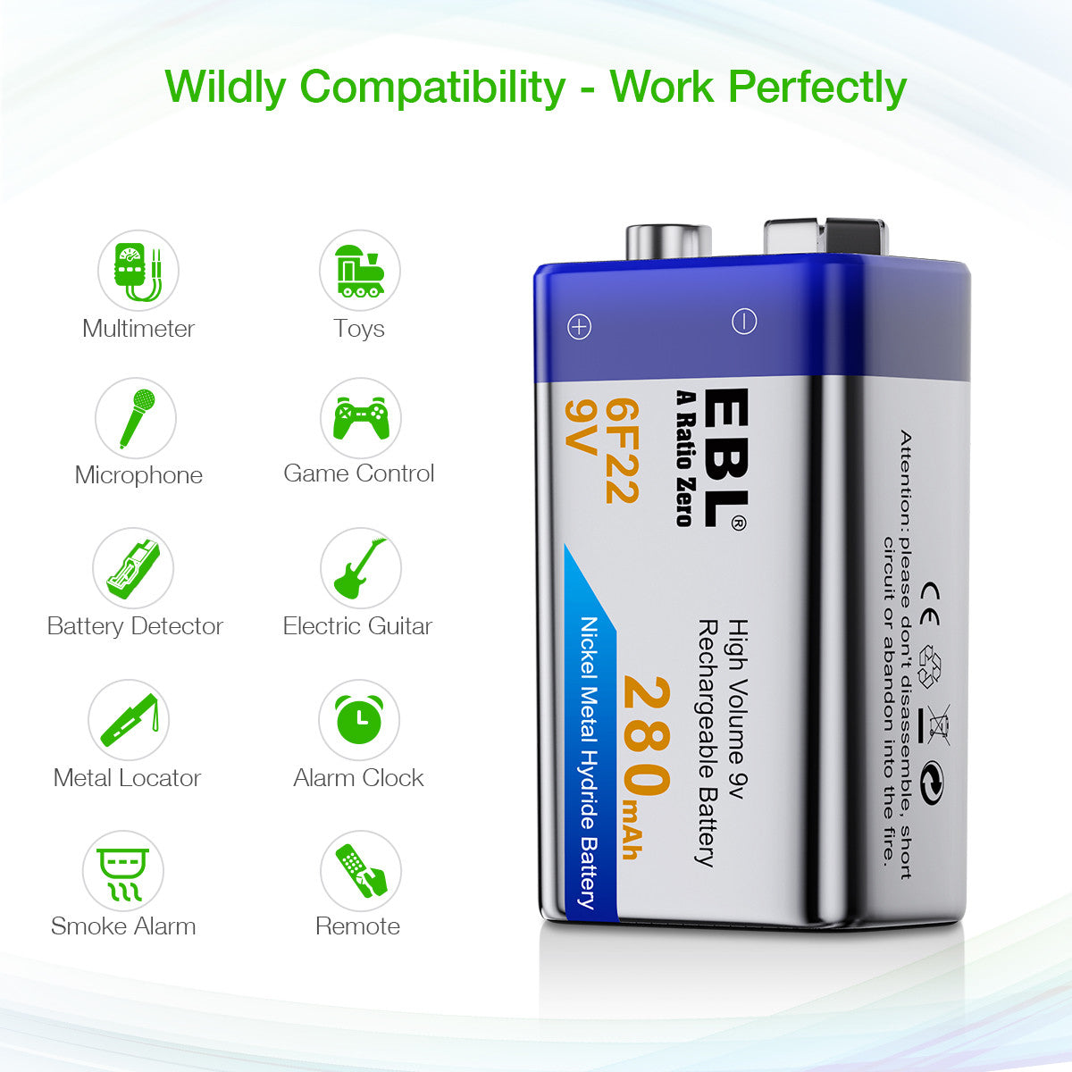 EBL 6F22 9V 280mah Rechargeable Battery - EBLOfficial