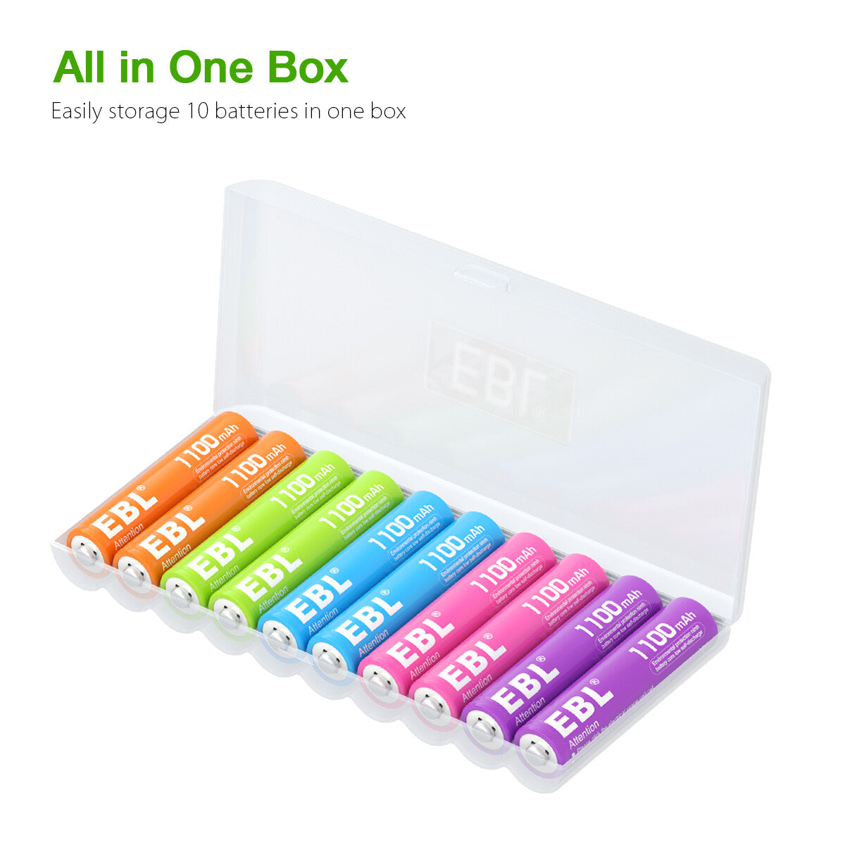 EBL Rainbow AAA Rechargeable Batteries 1100mAh, 10 Packs - EBLOfficial